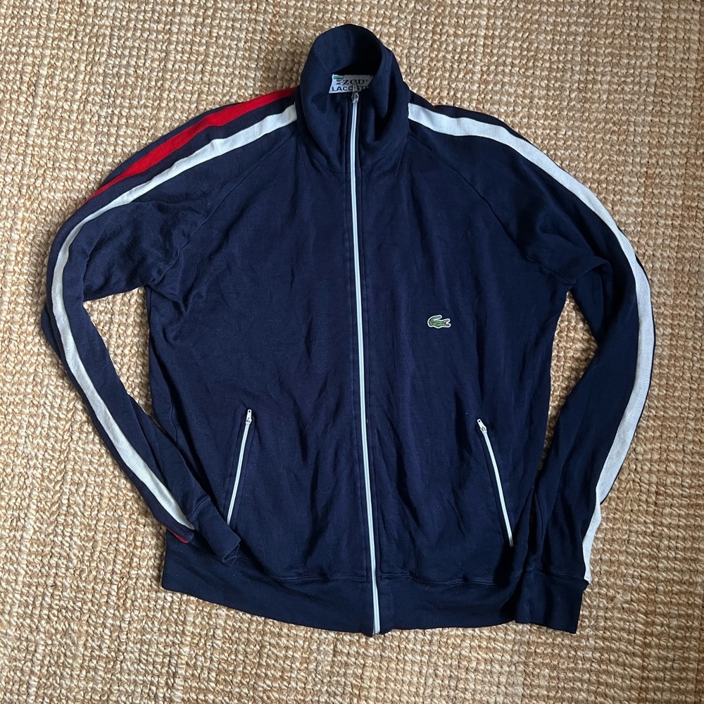 (Sold)Vintage Lacoste Dark Blue Knit Zip Tracksuit Sweater